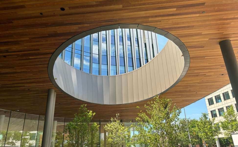 Mataverde SaferWood siding at Ragon Institute Exterior Atrium Boston MA photo courtesy of T. J. McCartney, Inc.