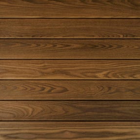 A sample of Mataverde's Novathermowood ash hardwood decking material.