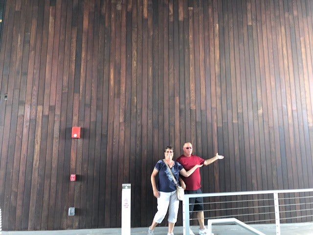 Mataverde thermally modified wood rainscreen siding with oil finish on St Pete pier in Florida