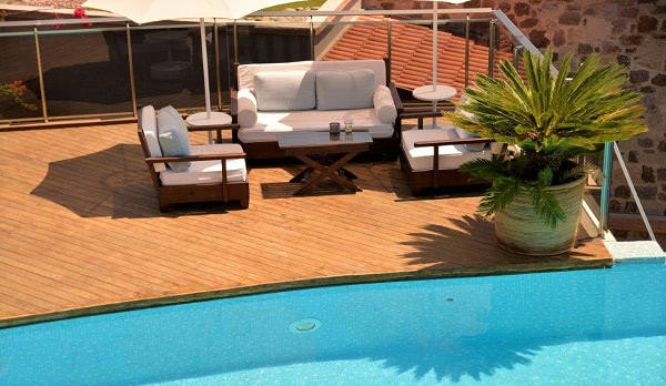 Mataverde thermowood deck at poolside