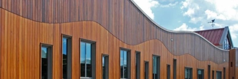 Mixed hardwood façade on new Sandy Hook School CT