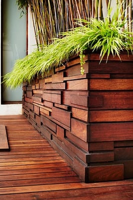Custom built rooftop deck planters  made from sustainable natural hardwood