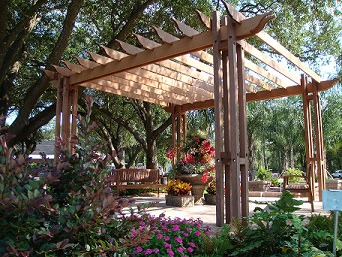 Ipe hardwood pergola garden retreat with benches