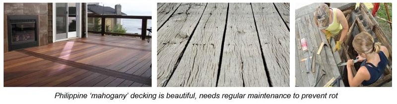 Philippine mahogany decking is beautiful but needs refinishing to prevent rot