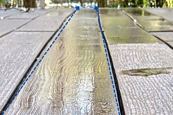 Popular composite plastic decking shows warping after 5 years of sun and weather exposure