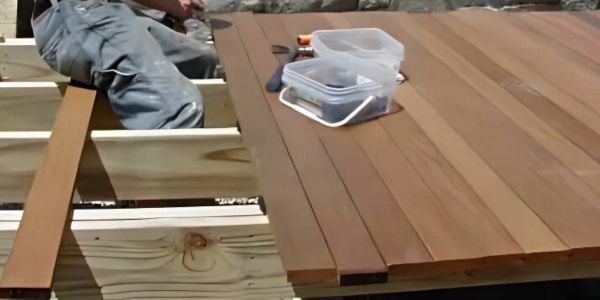 Pre-Grooved Mataverde Ipe Wood deck installation