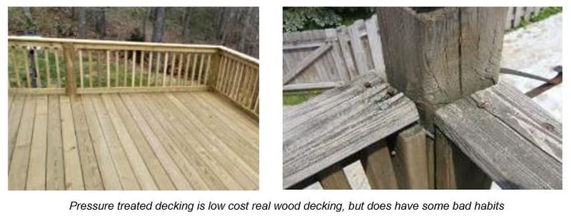 Pressure treated decking is is inexpensive, up front,  but sometimes behaves badly