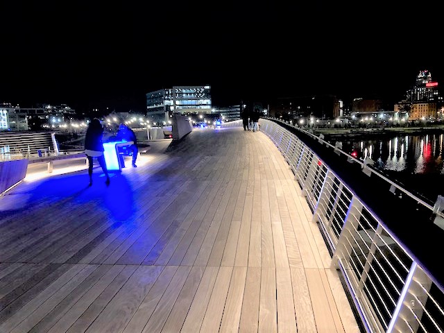 Providence Pedestrian Bridge Ipe decking at night