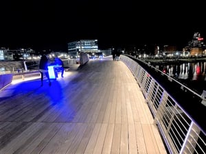Providence Pedestrian Bridge Ipe decking at night