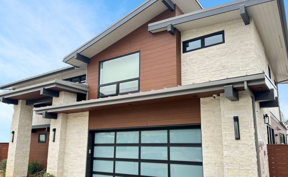 Pura NFC Tropical Ipe on siding and soffits saide view of soffits