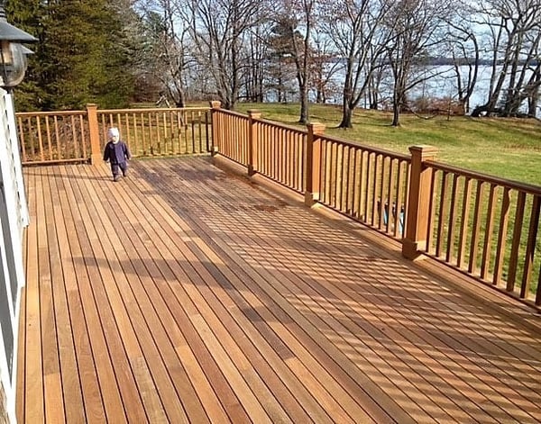 Ipe deck and custom railings maine waterfront child