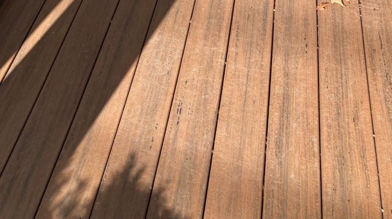 Scratches on composite decking are highly visible in the sunlight