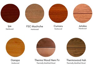 Small hardwood and thermally modified wood thumbnails chart circular 300 x 218