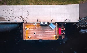 Thermally modified Ash decking on floating sauna