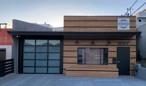 Thermally modified hemlock siding on building