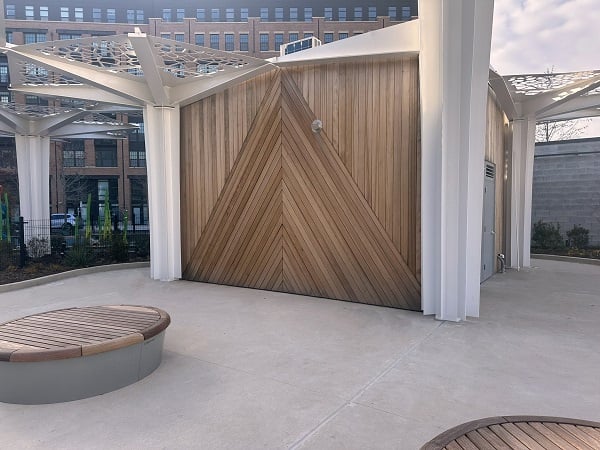Thermawood Hem Fir rainscreen siding at Triangle Park in Baltimore