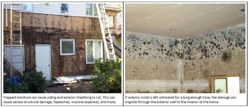 Trapped moisture can cause siding and exterior sheathing to rot 