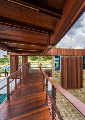 An artistically designed hardwood deck and walkway built from high quality materials from Mataverde Sustainable Decking and Siding Solutions. 
