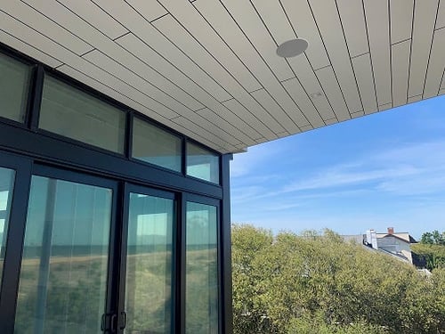 Trespa Pura siding Pure White P05.0.0 for soffits on outdoor deck on ocean side