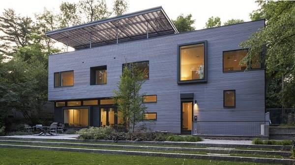 Ipe rainscreen siding with Seal Once gray stain made for high density hardwoods. 