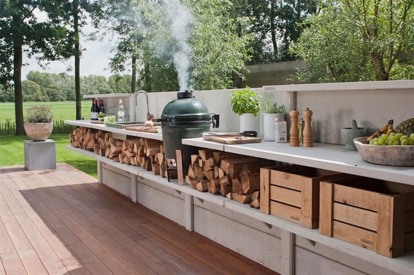 hardwood deck with outdoor kitchen