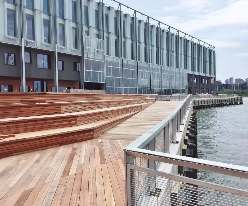 Mataverde Jatoba wood commercial deck and seating at Pier 17 New York City
