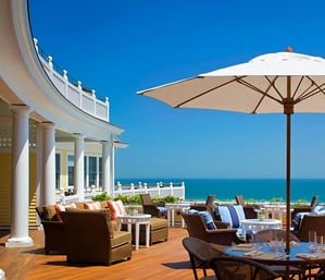 A beachfront property with a high quality hardwood deck built with Mataverde high quality wood deck material.