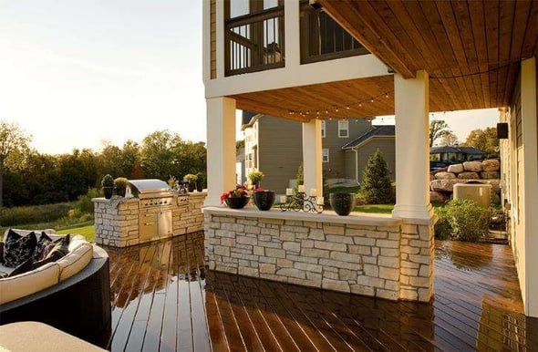 hardwood deck with multi level outdoor room areas