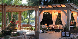 wood pergola day and night