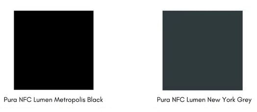 Pura NFC by Trespa Lumen light diffusing color swatches in black and grey